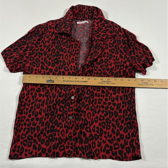 Reformation Womens Red Animal Cheetah Print Short Sleeve Top Shirt Blouse Sz M - Picture 4 of 7